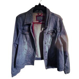 Avenue Blue Jean Jacket with Red Piping Inside Size 22